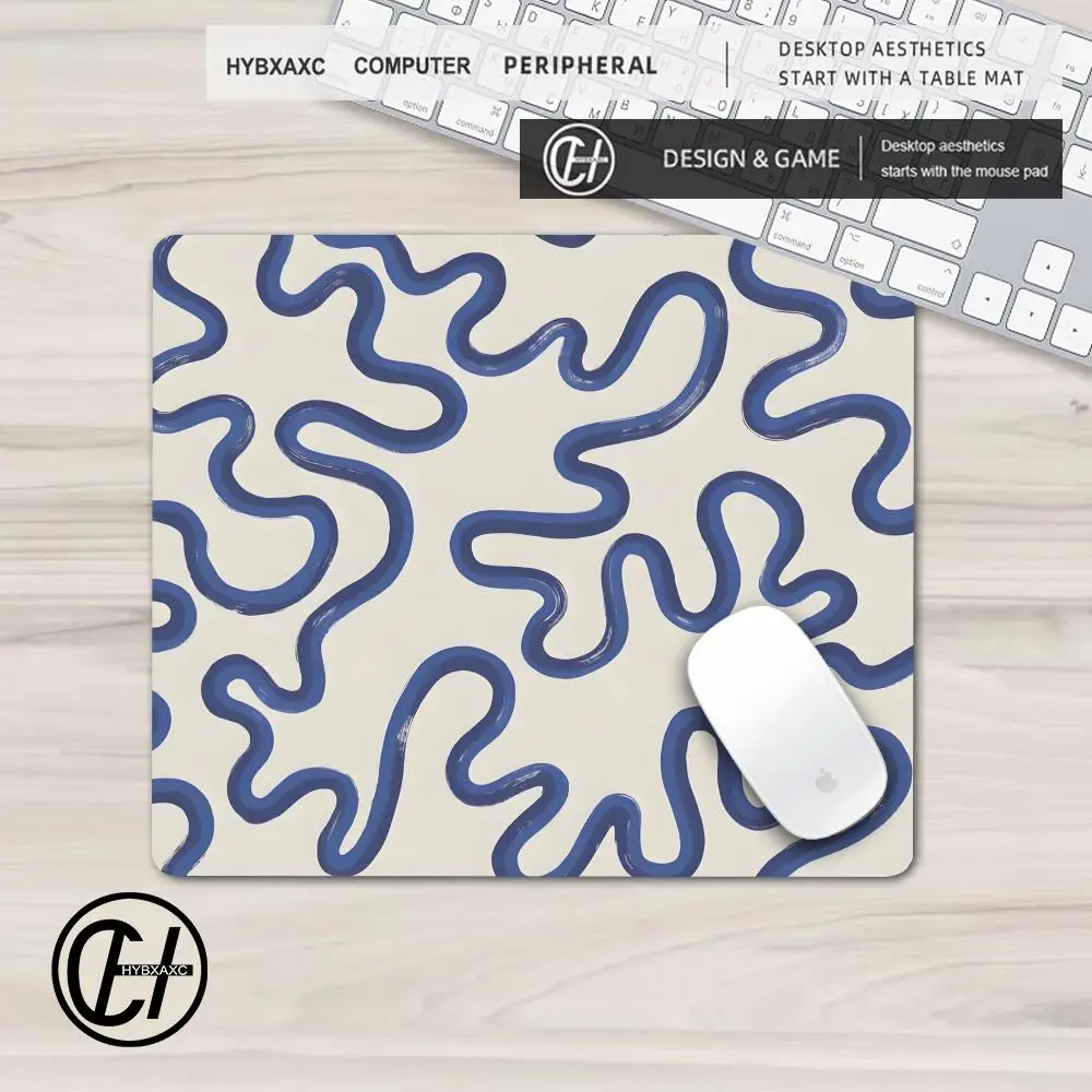 Fashion Blue Line Mousepad 40X45 Square Computer Accessories Office Game Table Mat Blue Stripe Pattern Rubber Anti-slip Desk Pad