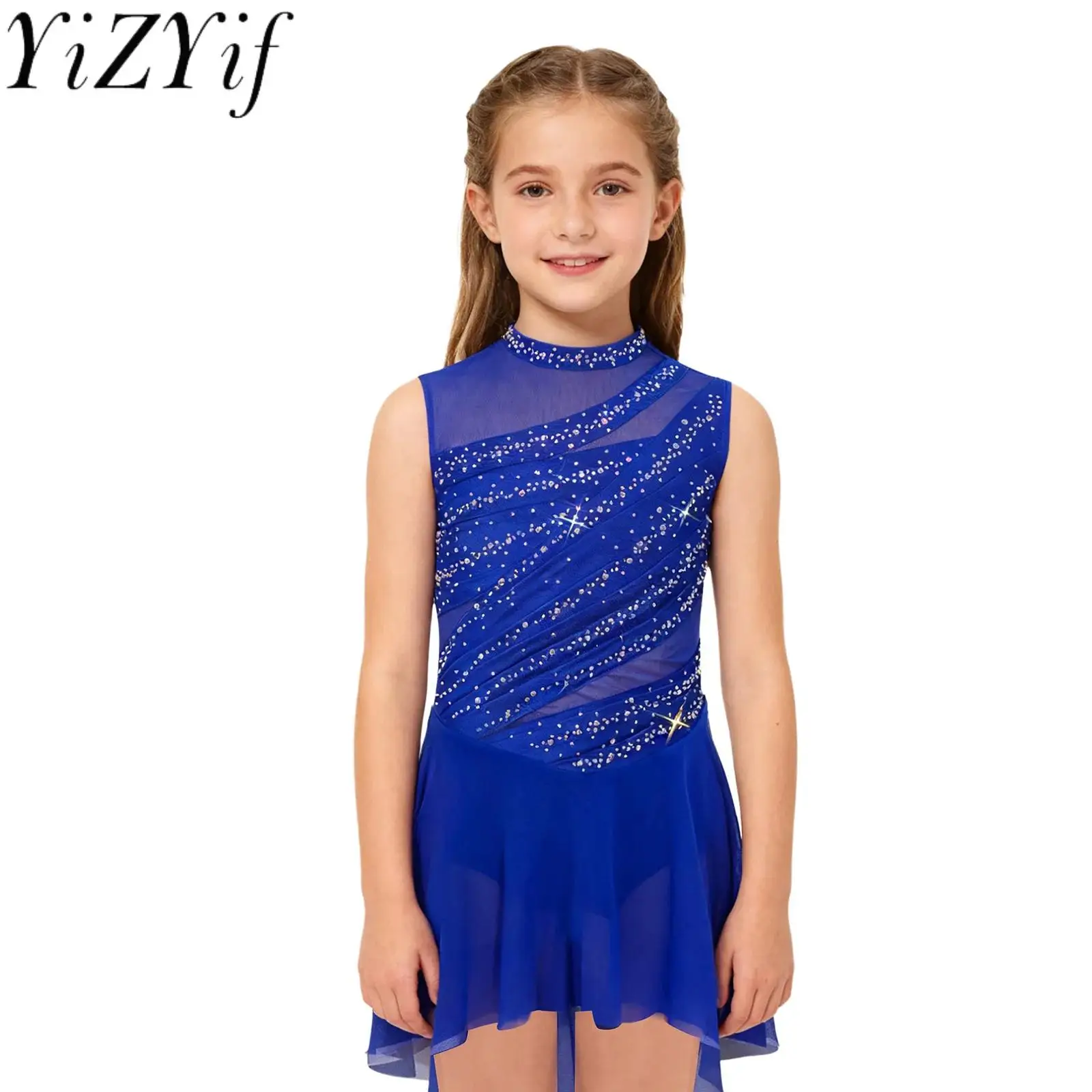 키즈 걸즈 리릭컬 발레 왈츠 댄스 공연 레오타드 드레스 시어 메쉬 스팽글 장식 모던 발레 볼룸 댄스 의상