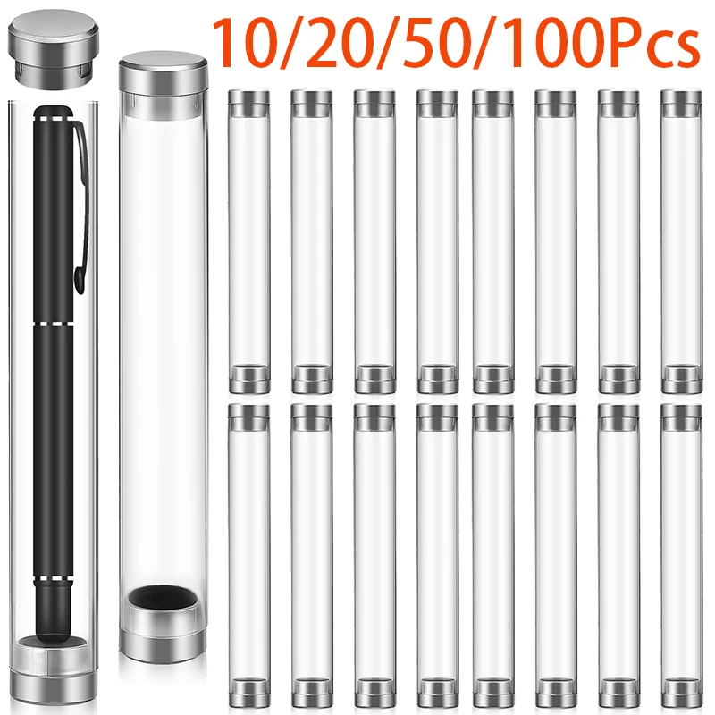 10-100Pcs Transparent Cylinder Tube Pen Cases Acrylic Single Pen Display Tubes Pen Containers Office School Supplies