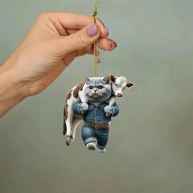 Creative Acrylic Cat Car Ornament Realistic Cat-shaped Pendant Unique Rearview Mirror Hanging Decortion For Car Accessories