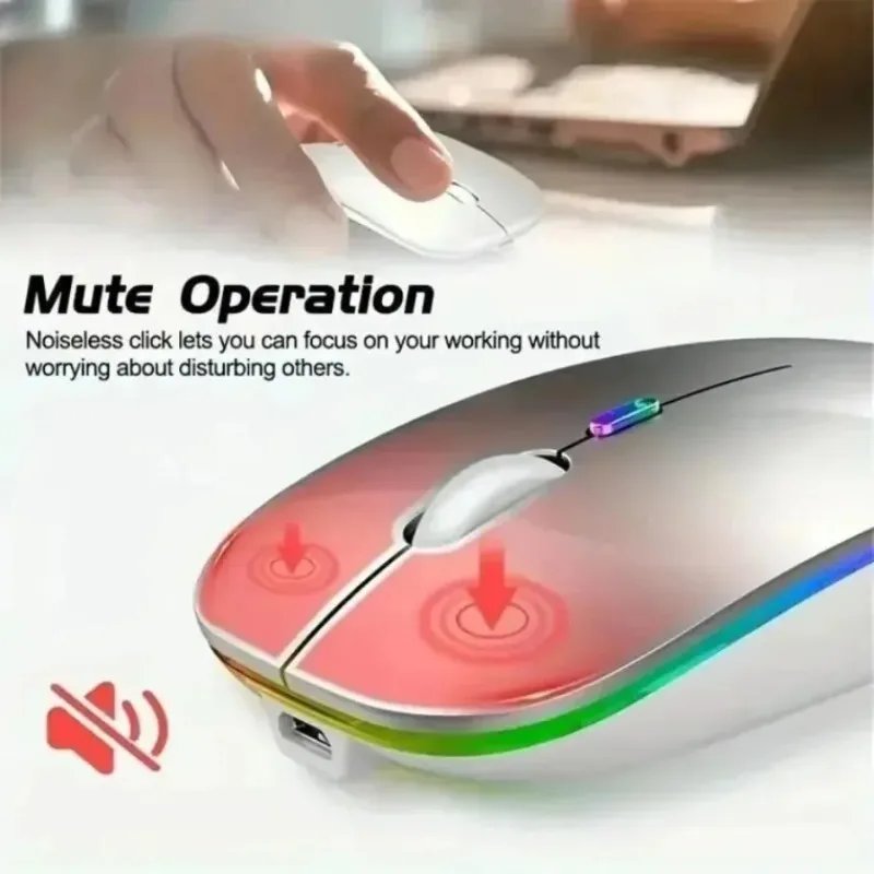 2.4G+Bluetooth 5.2 Wireless Mouse RGB LED Backlit Rechargeable Silent For PC For Laptop For Mac For iPad Gaming Office Daily Use