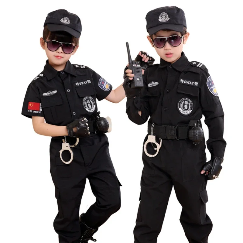 Jungen Mädchen Polizisten Kostüme Kinder Cosplay für Kinder Armee Polizei Uniform Kleidung Set Kampf Leistung Uniformen