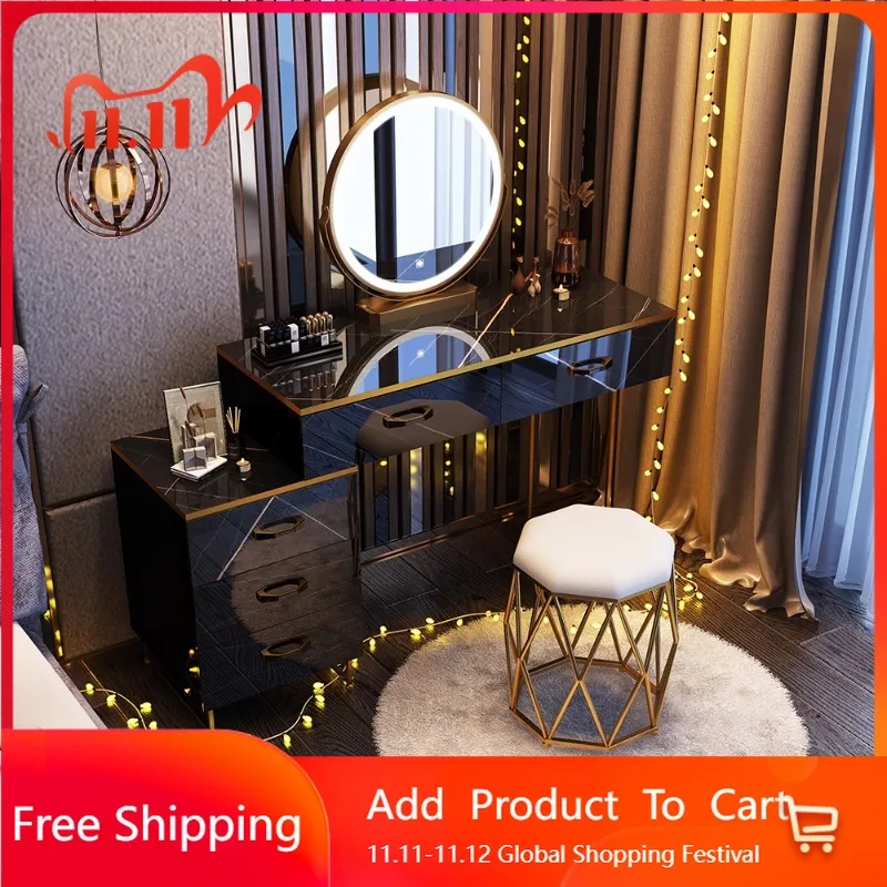 

Black Minimalist Dressing Table Bedroom Salon Aesthetic Cute Save Space Vanity Table Cheap Vestidores Ornaments Home Decor
