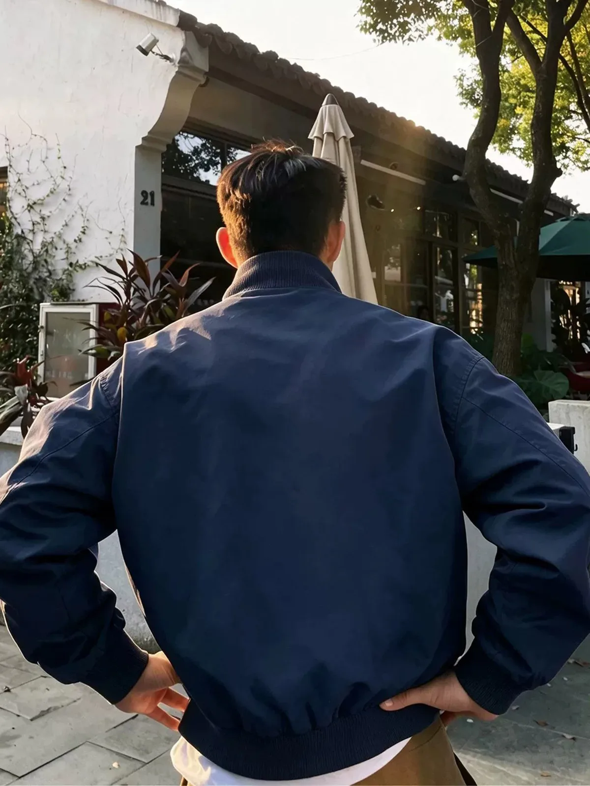 Blue Stand Collar Short Jacket Men's Fashion Pilot Coat Advanced Shape Baseball Style Workwear Casual Popular Loose Fit