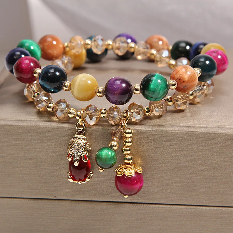 Double Layer Tourmaline Bracelet for Women with Pixiu Pendant Bracelet for Students and Best Friends Gifts