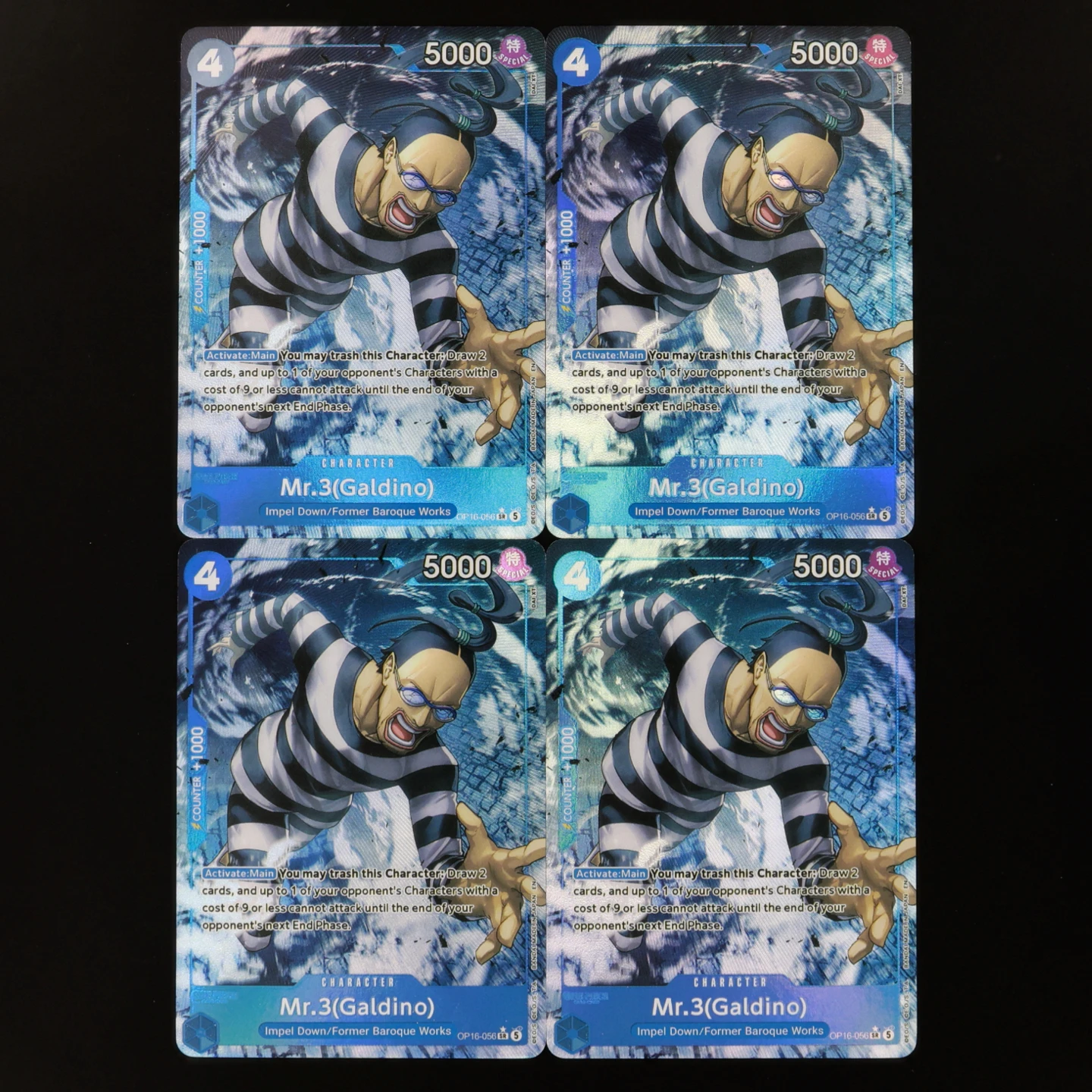 One Piece TCG OPCG English OP16-056 Mr.3(Galdino) 4 Cost Blue Galdino Textured Foil Card Anime Collectible Card
