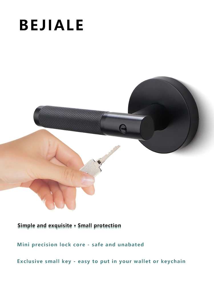Indoor Door Lock With Key Security Door Handle Zinc Alloy Solid Invisible Keyhole Door Handle Household Black Spherical Lock