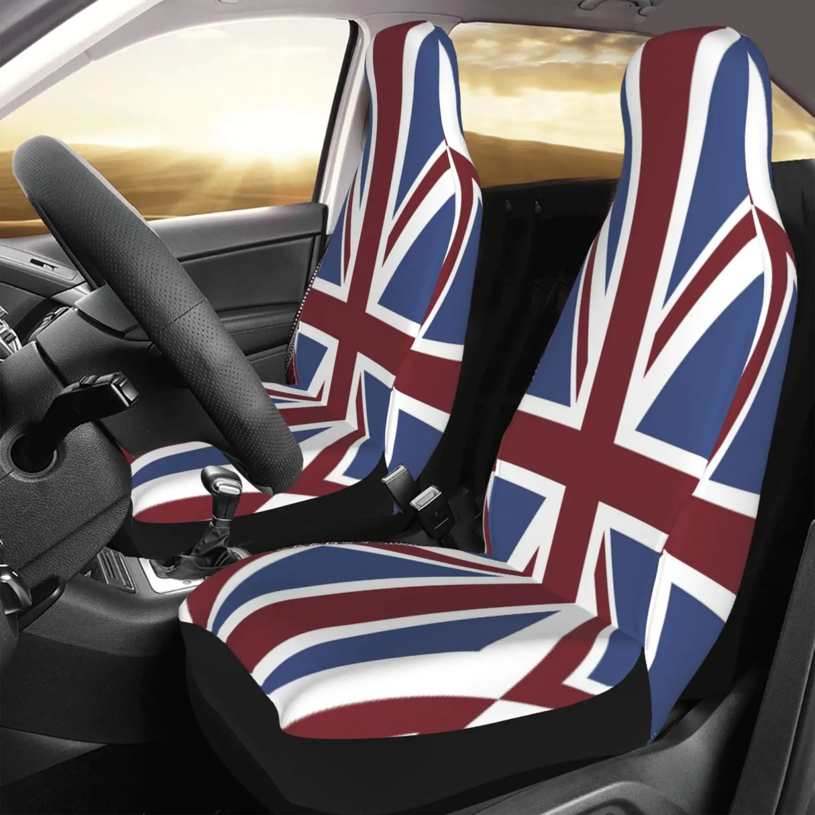 UK World Flag Printed General Motors Seat Cover Patriotic Suitable for All Car Seat Cover Protectors 2 Pieces