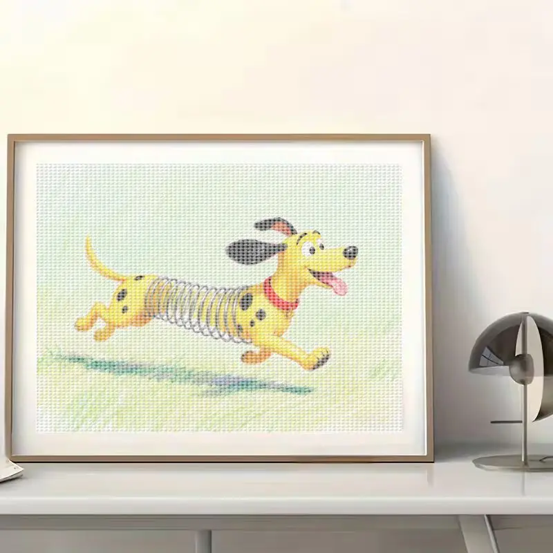 1PC Kit Lukisan Berlian 5D Anjing Kartun Lucu, Seni Hewan Kristal Rhinestone DIY Full Drill untuk Anak-Anak & Dewasa, Kreatif