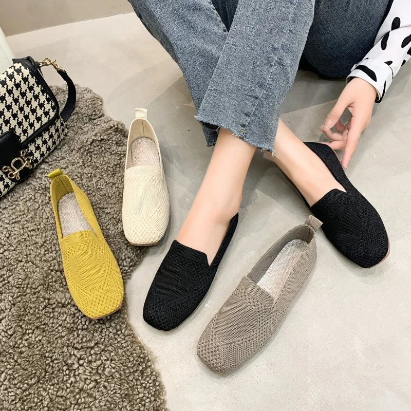 Fashion Spring Autumn New Mesh Ballet Flat Women Mesh Breathable Sneakers Women Square Toe Slip on Loafers Size 43 Zapatos Mujer