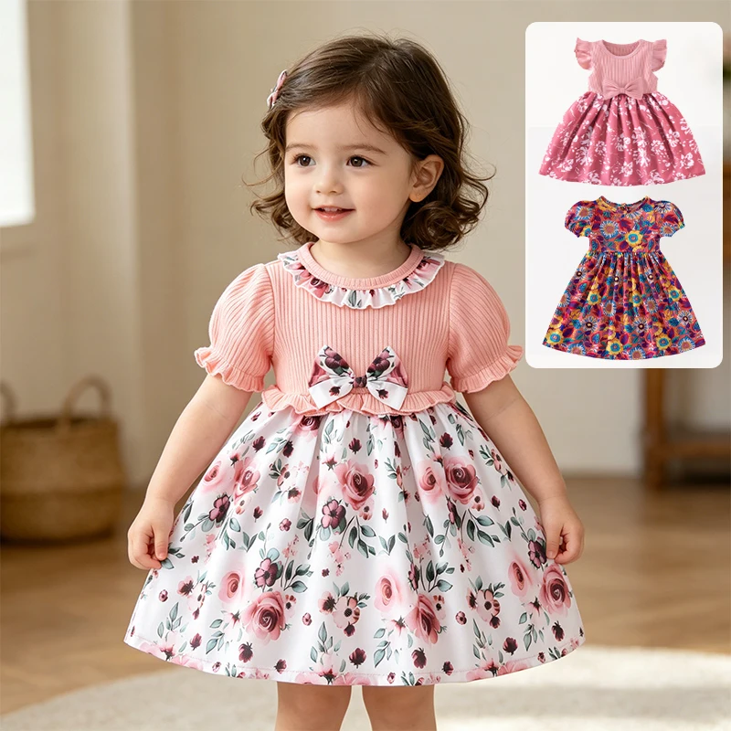 Mädchen-Blumenkleid Sommer Kinder Stilvolles Prinzessinnenkleid Baby Sommerkleid Mädchen Sommerstil