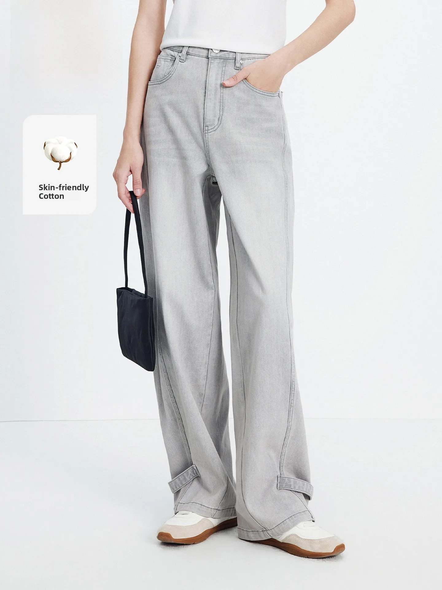 

Джинсы с высокой талией из денима для женщин, новинка весенней коллекции, модель Navigare Little Sailboat, брюки-бананы, повседневная рабочая одежда, смесовая ткань с полиэстером