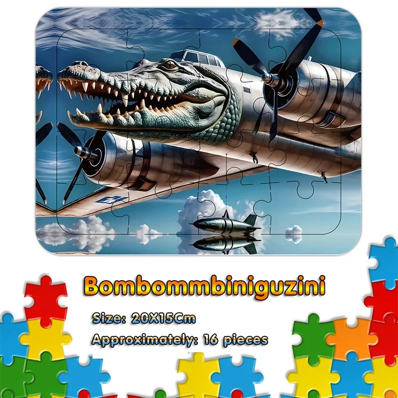 子供のおもちゃ ジグソーパズル Tung Tung Sahur イタリア Brainrot デスクトップテーブルゲームコレクション 16 枚 楽しいパズル