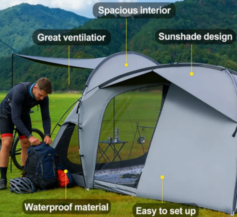Lightweight Folding Picnic Sunshade Tent, Thick Oxford Rainproof Tunnel Tent for Family Camping