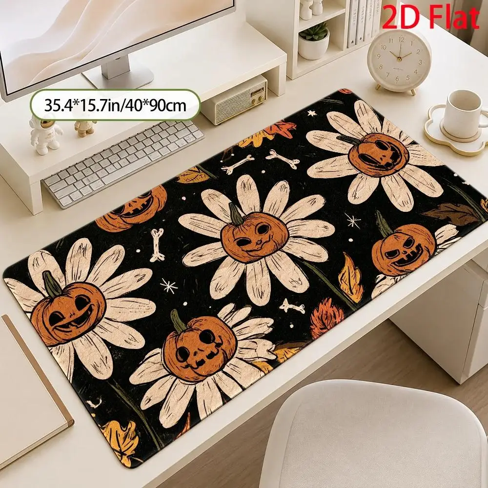 Halloween ghost lamp with daisy pattern large mouse pad, featuring a terrifying flower design bone decoration desk accessories