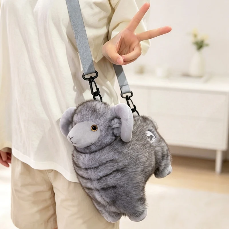 Woolly Sheep Plush Bag Charm Gray Light Brown Colors Soft Keychain With Strap For Handbag Purse Decoration Holiday Collection