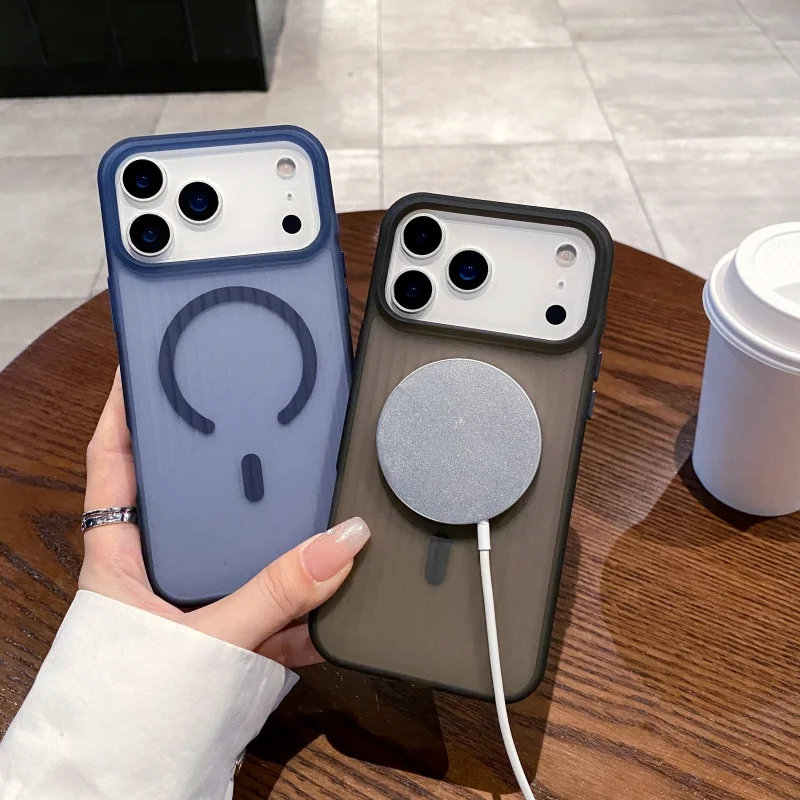 Para magsafe ondulado listra magnética caso de carregamento sem fio para iphone 17 ar 16 15 14 13 12 17 pro max à prova de choque fosco capa