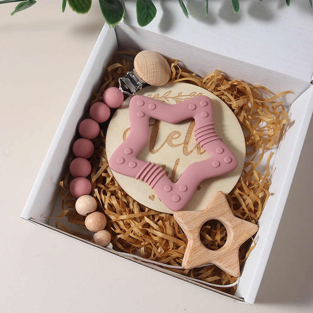 

Baby gift set teething toy gift box pacifier chain infant essentials easter bunny cute memory milestone props newborn