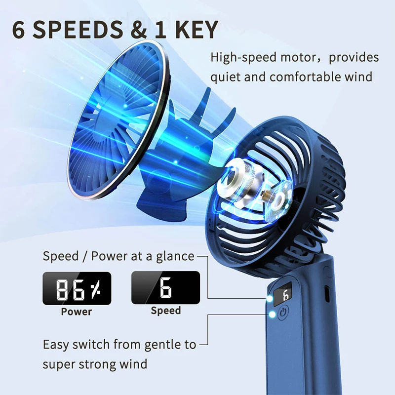 Desktop Ventilador Outdoor Portable Fan USB Charging Mini Handheld Fan Flower Fairy Hand-held Rechargeable Pocket Fan 6 Speeds