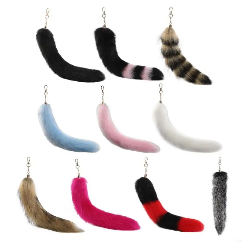 

N7YF Foxes Tail Keychain Soft Furry Animal Tail Bag Keychain Handbag Hook Pendant Charm Hangings Keyring Gifts for Women