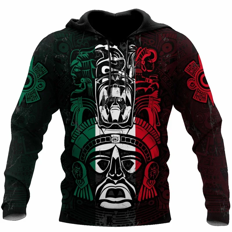 Fashion 3D Print Mexico Flag National Emblem Hoodie Men Tops Autumn Long Sleeve Mexican Aztec Sweatshirt Streetwear Clothing