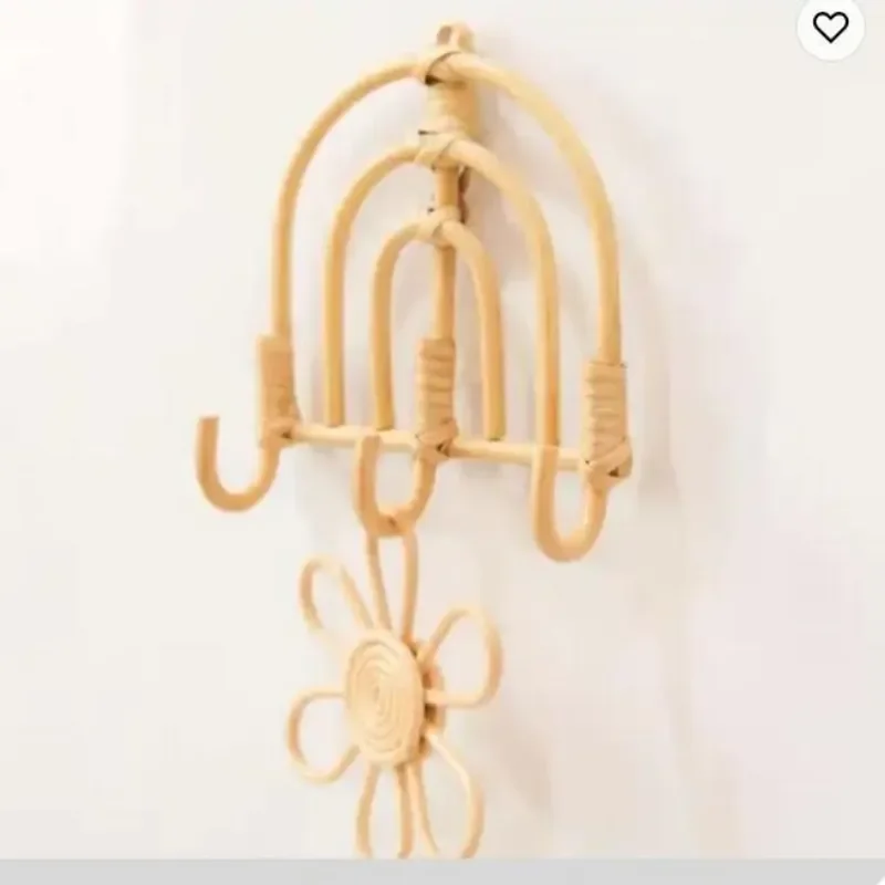 Handmade Rattan Wall Hooks 3 or 5 Prong Hanger for Coat Clothes Bag Storage Entryway Porch Decor Kids Room Props