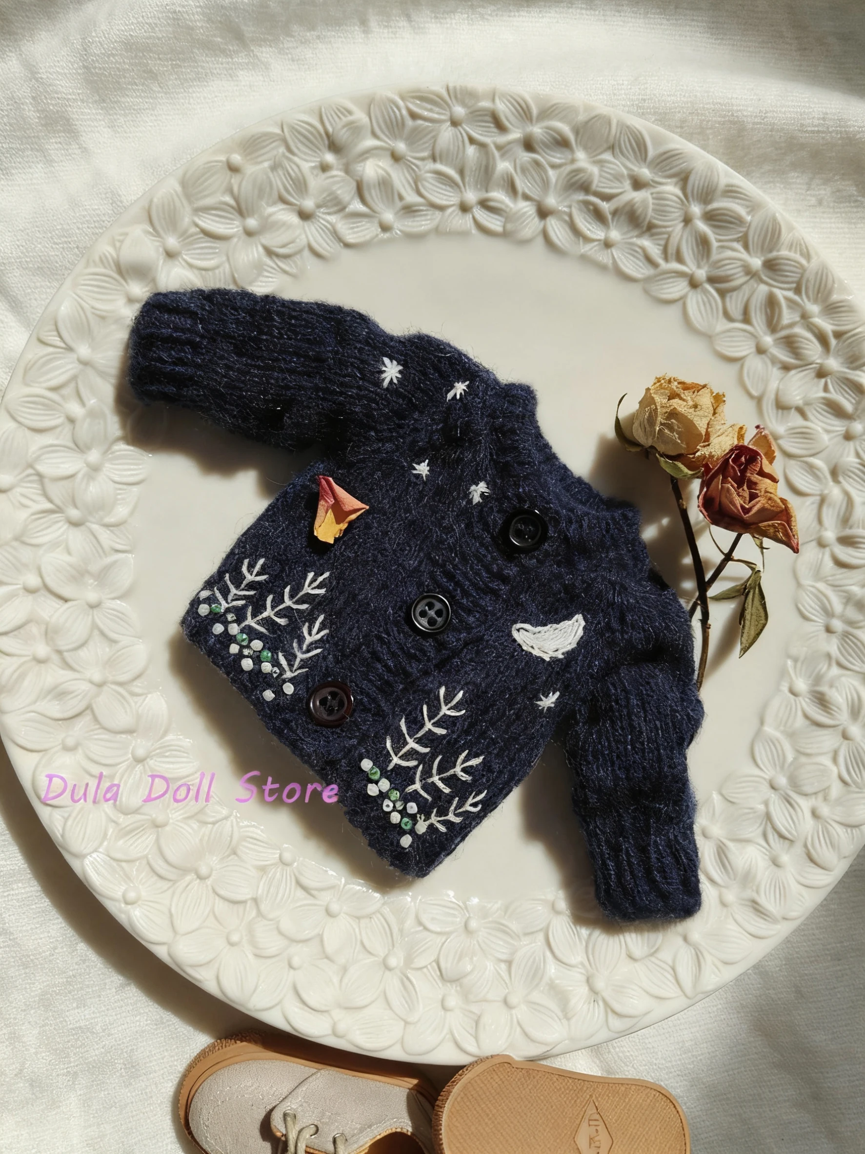 

Одежда для кукол Dula, темно-синий свитер ручной работы с рисунком для Blythe ob24 ob22 ICY JerryB 1/6, аксессуары для кукол Bjd