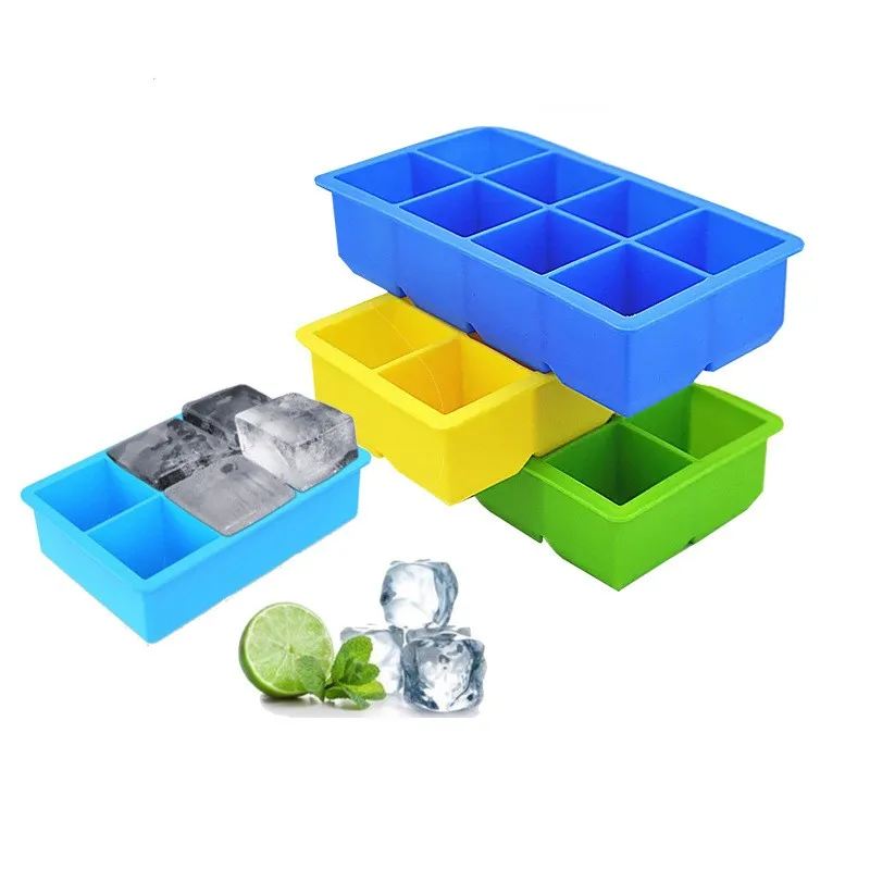 4/6/8Grids Big Ice Tray Mold Ice Maker Food Grade Silicone Ice Cube Mold Square Mold Diy Bar Pub Wine Ice Cube Maker