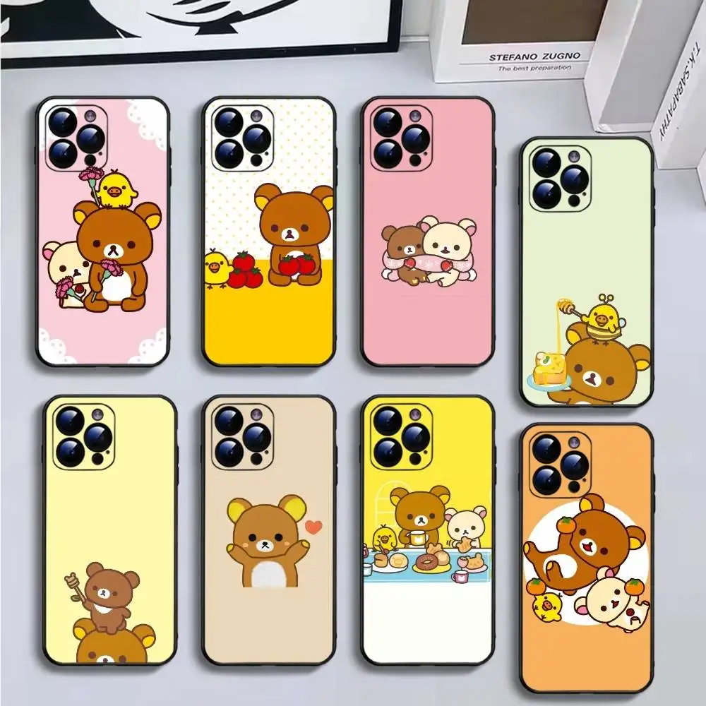 

Cute R-Rilakkuma Bear Phone Case For iPhone16,15,14,13,12,11 Plus,Pro Max,XS,X,XR,SE,Mini,8,7,Soft Black Cover