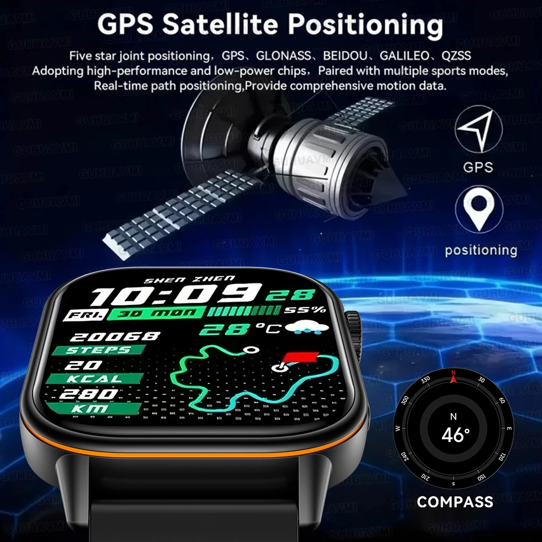 2025 New GPS&Beidou Satellite Positioning Smart Watch Outdoor Sports Compass IP68 Bluetooth Call Military Smartwatch For HUAWEI