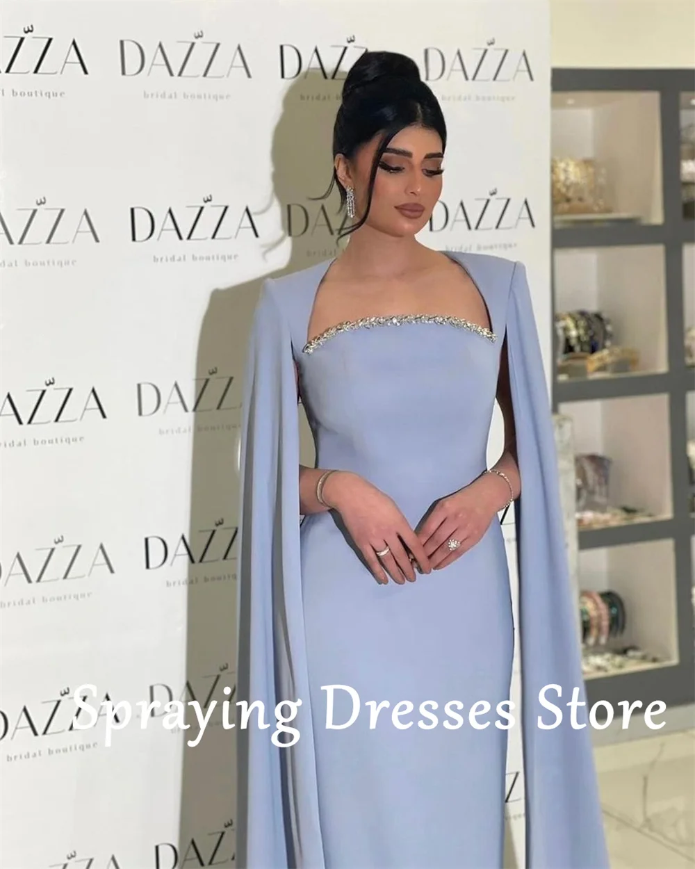 SPRAYING – robe de soirée formelle bleue, droite, longueur au sol, perles, élégante, robe de bal, personnalisée, 2026