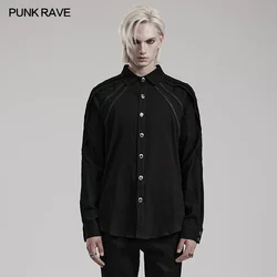 PUNK RAVE Men's Gothic Crinkled Shirt Exquisite Hand-sewn Buckle Pleats Shoulders Design Casual Tops Men Clothing