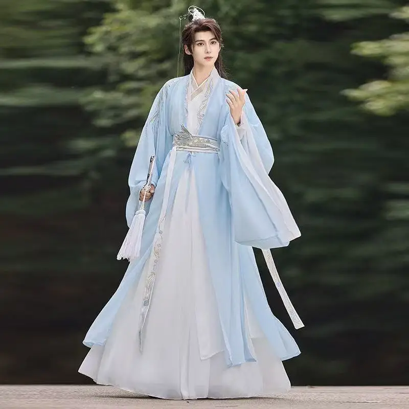 

Chinese traditional embroidered Hanfu, collar robe, unisex, Halloween stage costume