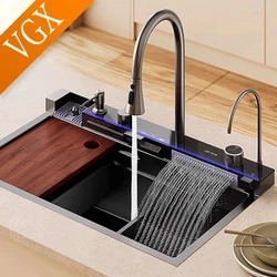 VGX Kitchen Sink Nano Large Single Multifunction Digital Display Sink Kitchen Gourmet Faucet Cup Washer Stainless steel 304 Sink