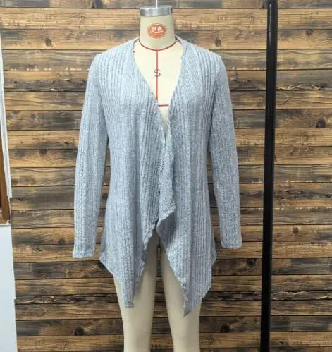 

Popular autumn and winter solid color ribbed knitted cardigan with cardigan and long sleeved casual women's clothing