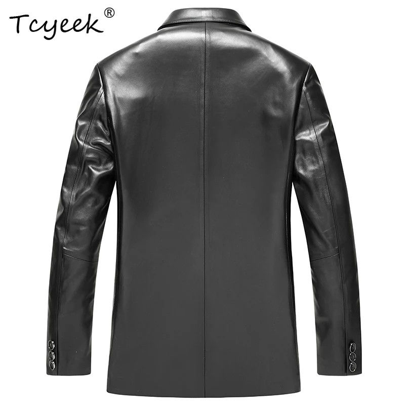 Tcyeek جلد الغنم الحقيقي ربيع الخريف الراقية العصرية دعوى طوق الرجال السود سترة جلدية حقيقية Chaqueta Cuero Hombre 가dech 자켓