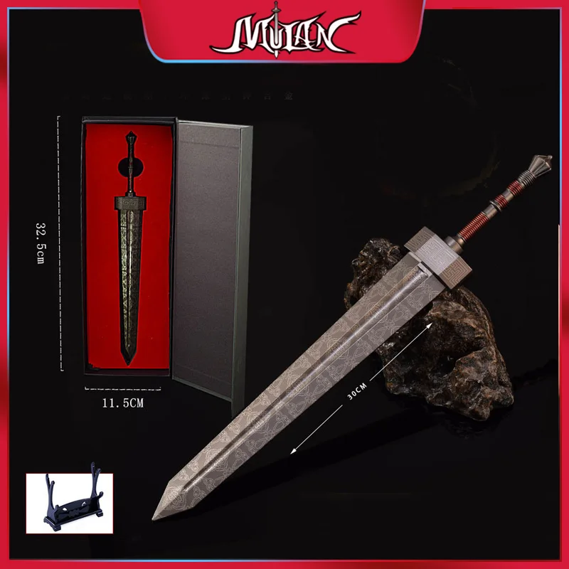 

30cm/11.81inch Eldens Weapon Greatsword Damascus Pattern Katana Collectible Gift Box Metal Model Game Ring Peripherals Toy Knife
