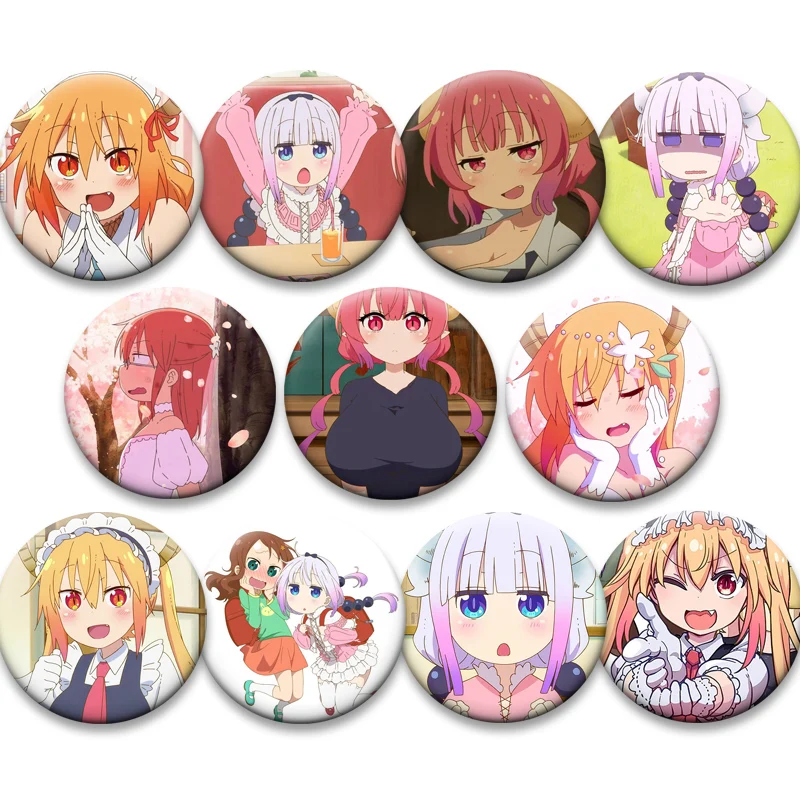 Anime Miss Kobayashi's Dragon Maid Enamel Pins Round Handmade Brooches Cute Cartoon Girl Badge for Backpack Accessories Gifts