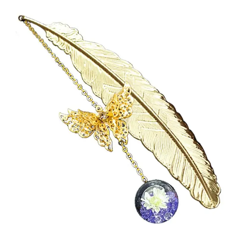 1PC Metal Bookmark Creative Immortal Dried Flower Butterfly Chinese Style Leaf Student Bookmark Teacher's Day Gift