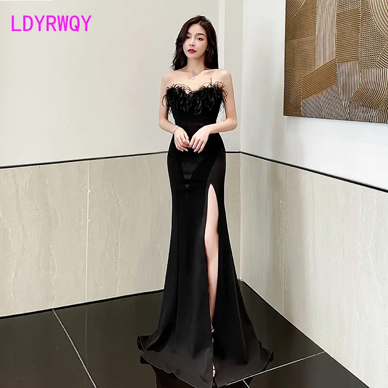 

2023 new sexy backless nightclub split long skirt temperament bandeau floor dress technician