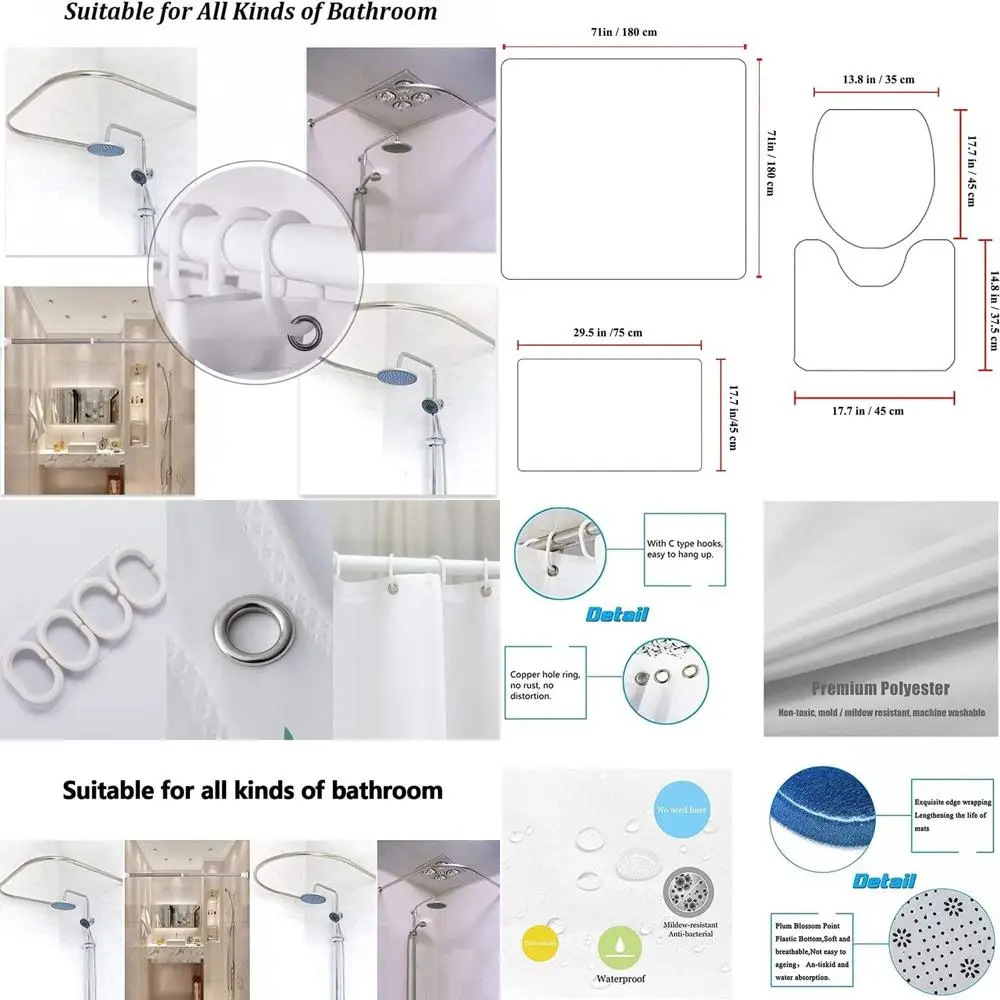 

72x72 Waterproof Bathroom Set: Shower Curtain, Toilet Seat Cover, Bath Mat & Rugs for Decor