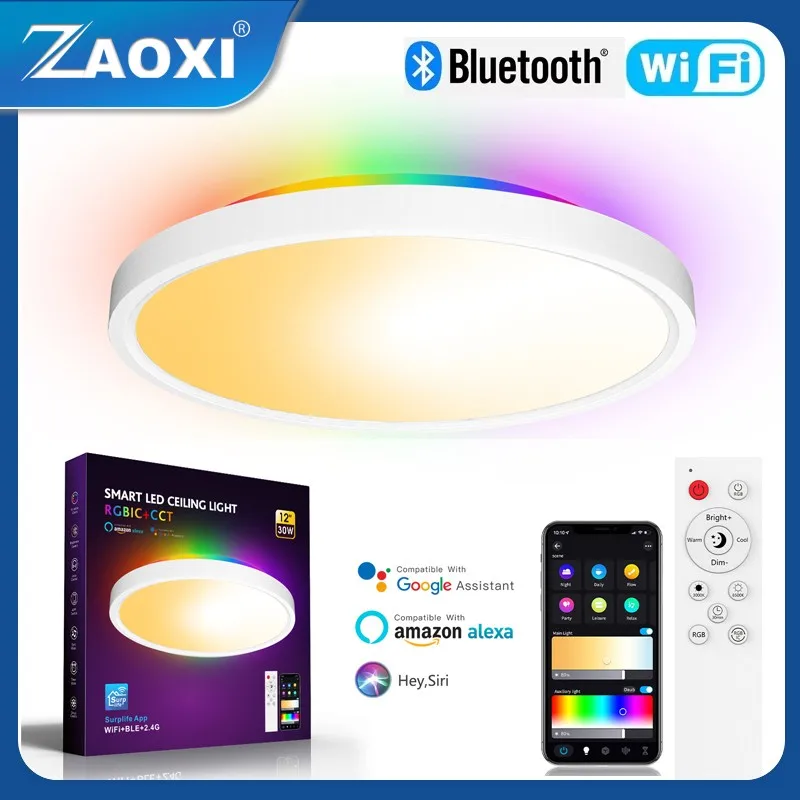 

ZAOXI Smart WIFI Bluetooth Remote Control Dimming And Color Matching Alexa Voice Modern RGB Color Ceiling Light 30W 2700K-6500K