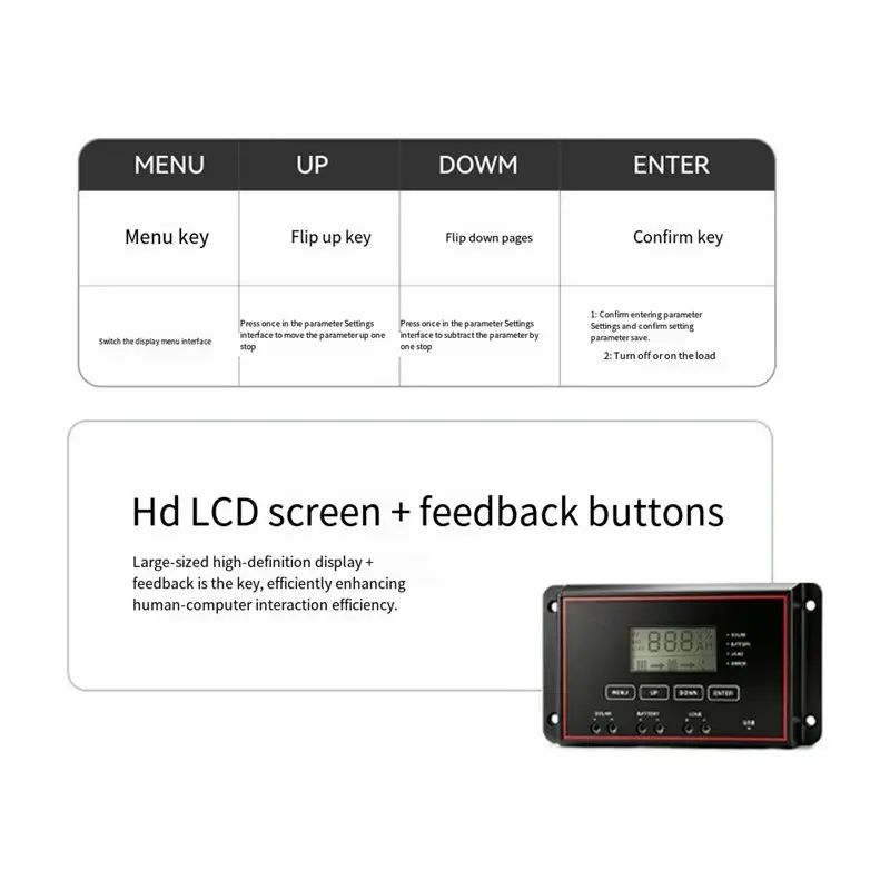 WCS-20A Solar Charge Controller LCD Screen Display 12V/24V Battery Photovoltaic Panel 20A Charge/Discharge Controller