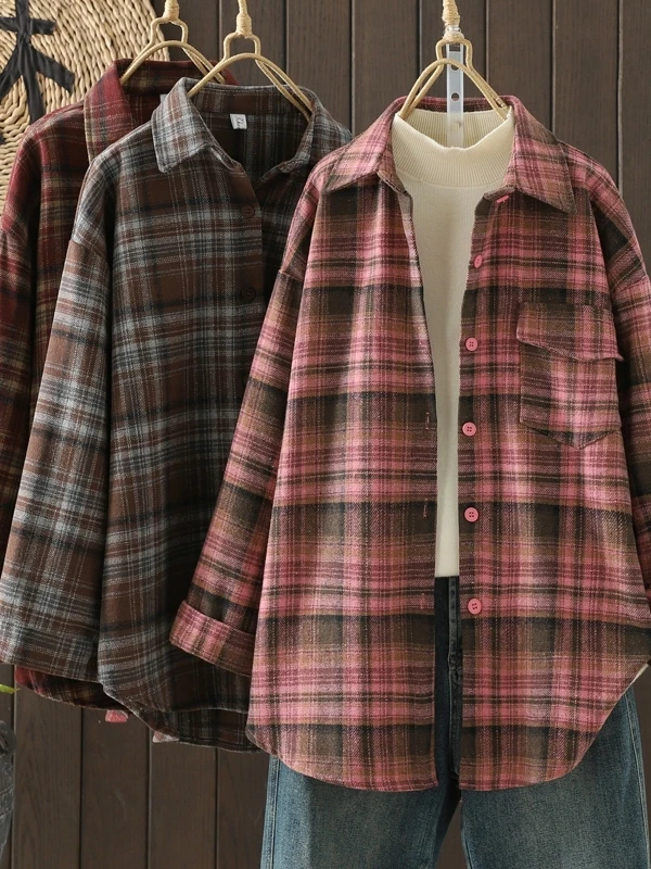 فضفاض طويل Sve عادية irt زر واحد منقوشة المرأة وصول جديد 2025 موسم الخريف مريحة تناسب سترة مفتوحة Sle #2