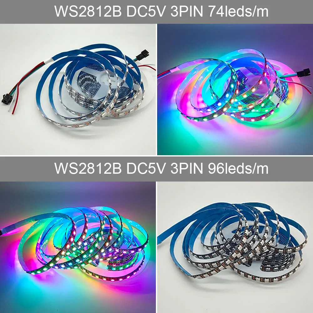 WS2812B WS2815 LED Strip Black/White PCB 30/60/74/96/144leds/m Individually Addressable IC Smart Light IP30/IP65/IP67 DC5V/12V