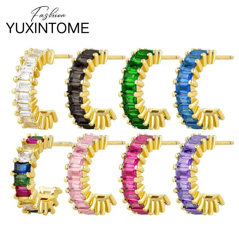 

925 Sterling Silver Ear Needle Colorful Crystal C shape Stud Earrings For Women Exquisite Geometry Earrings Party Fine Jewelry