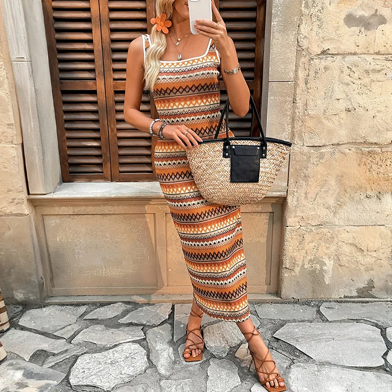 Robe d'été Sexy pour femmes, élégante, sans manches, amincissante, personnalisée, mode de rue, rayures florales, 2025