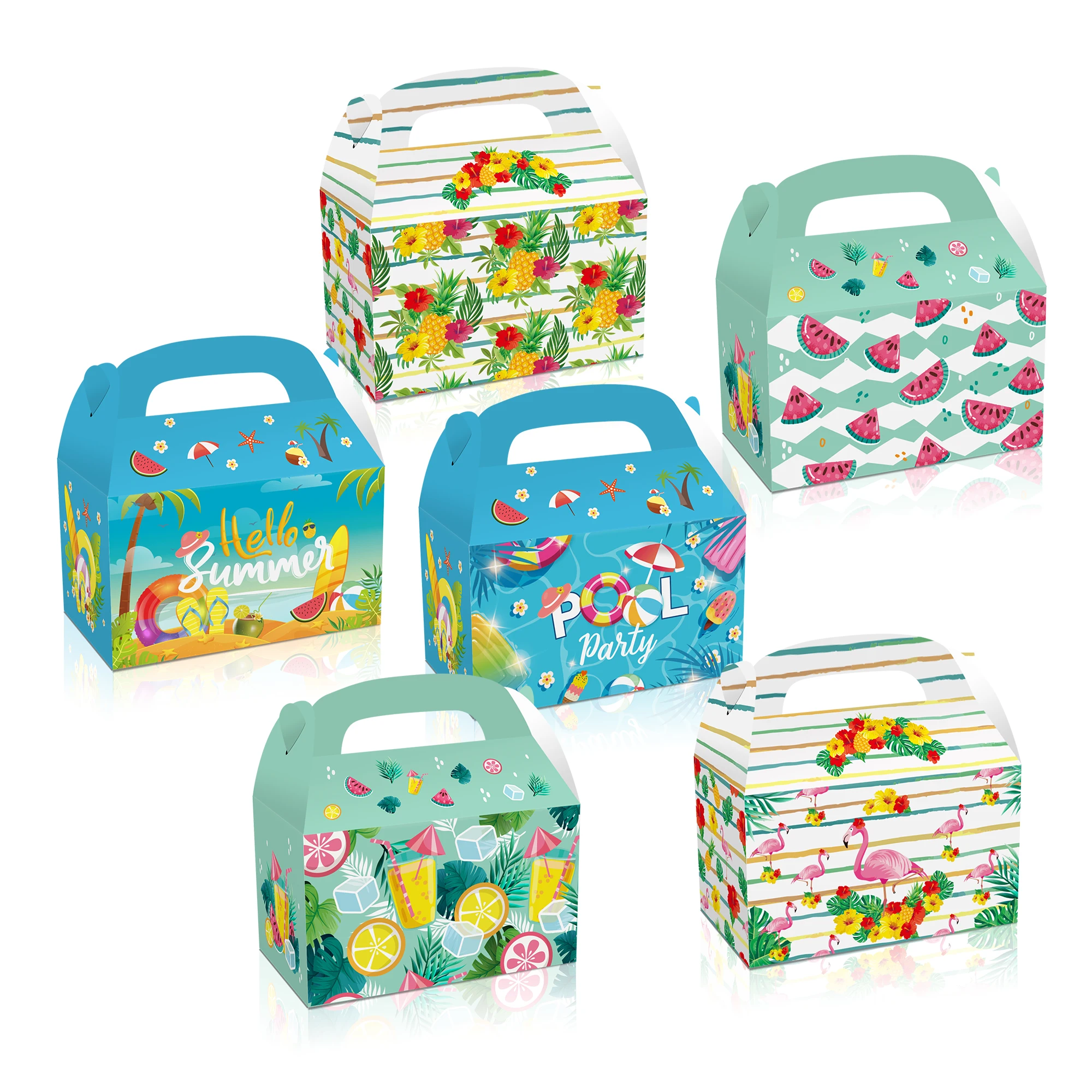 

DD143 4Pcs Summer Hawaii Fruit Swimming Pool Birthday Party Favor Box Candy Packing Gift Bags Baby Shower Party Decorations