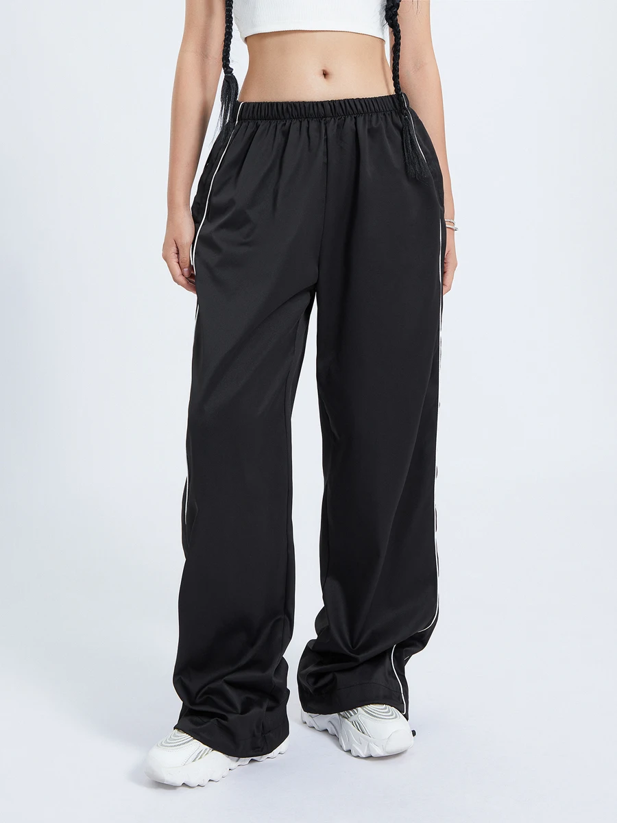 Women Summer Y2K Loose Cargo Pants Elastic Waist Baggy Wide Leg Straight Trousers Jogger Overalls Sweatpants Streetwear