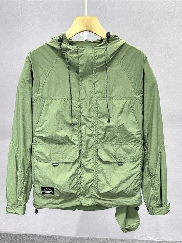 

Men's Summer New Loose Fiing Jaet Breathable UV Protection Outdoor Workwear Long Sve Hooded Stand Fit Casual Coat